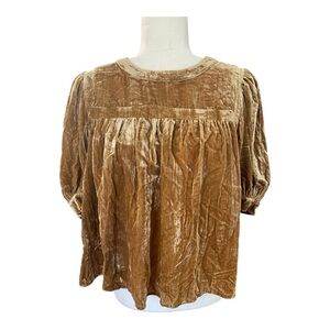 LoveShackFancy Womens Gold Velvet Babydoll Top